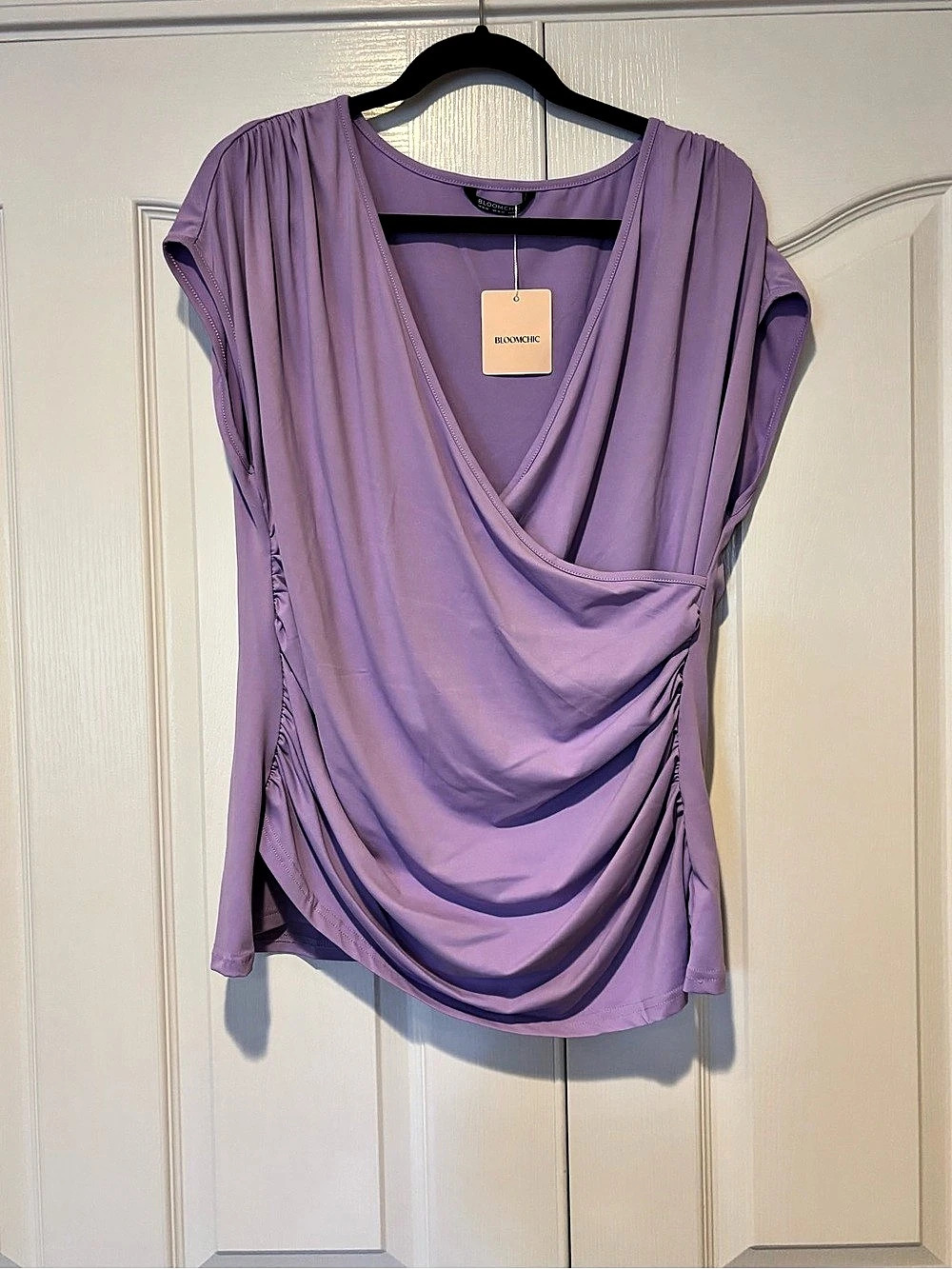 BLOOMCHIC Draped Front Top in Purple Size Medium NWT